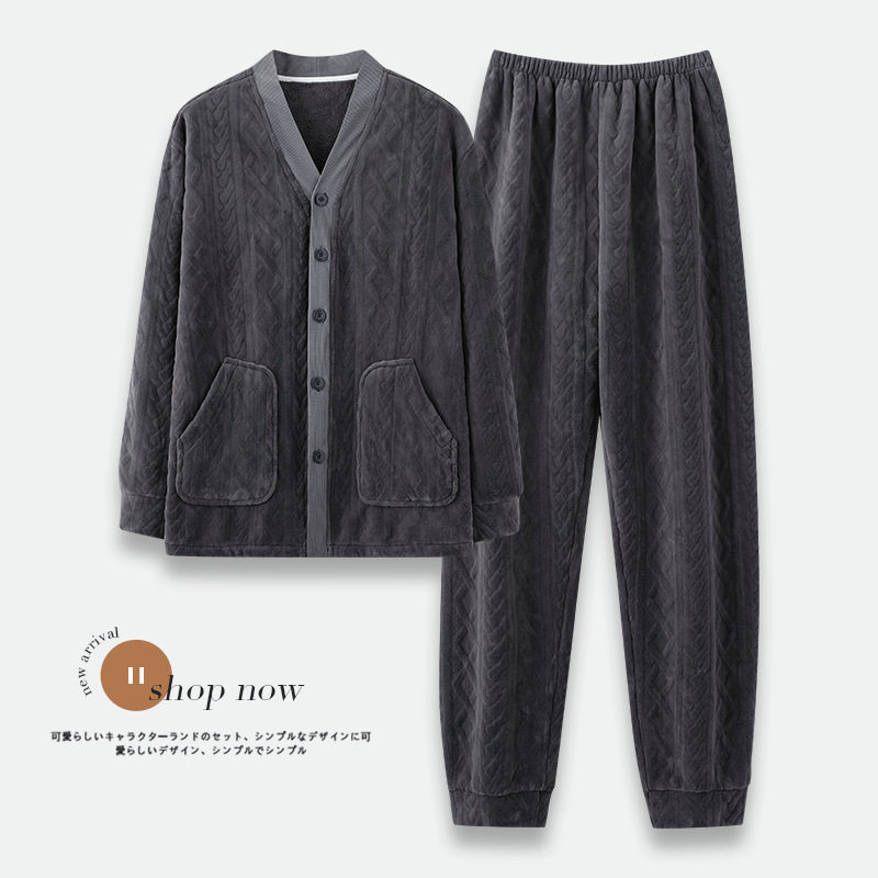 新款男士加厚加绒睡衣