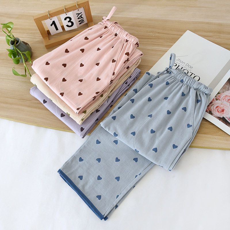 特价针织棉睡裤女春夏薄款爱心纯棉长裤四季韩版休闲家居裤可外穿