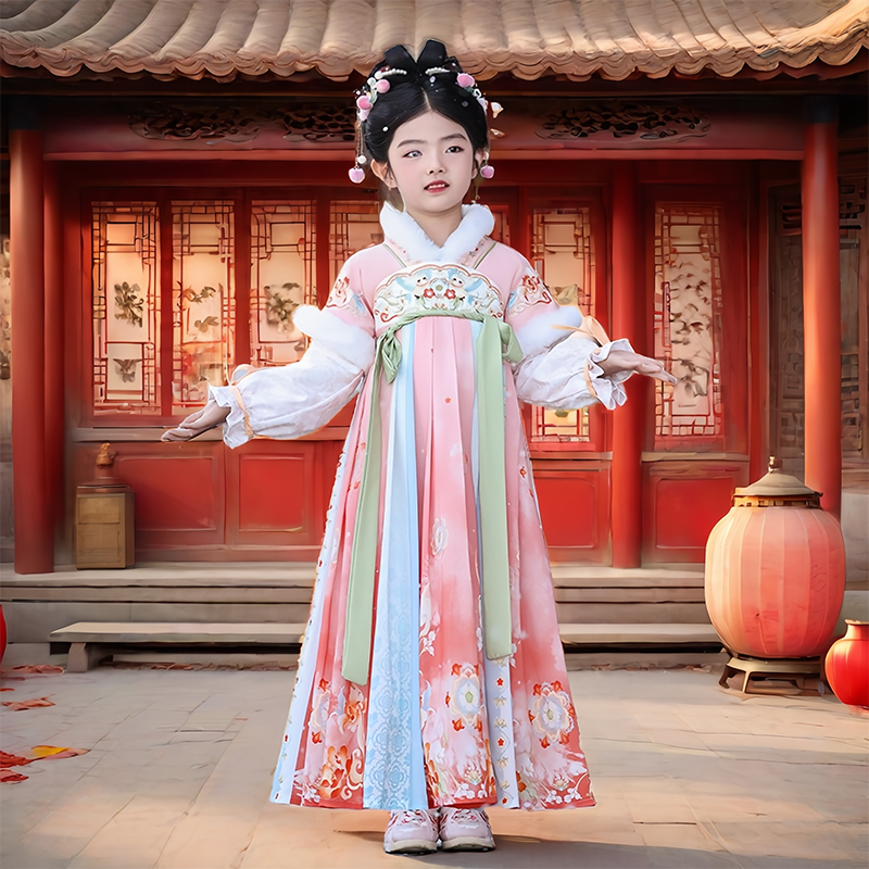 汉服女童秋冬2025新款古风超仙唐装连衣裙冬款儿童中国风加绒古装