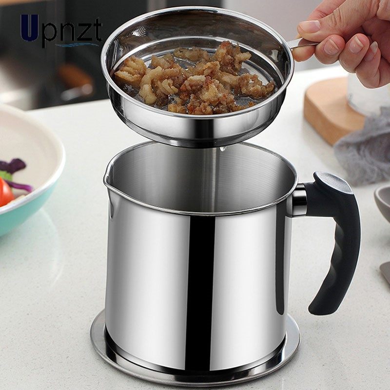 3l stainless steel oil strainer pot container jug storage