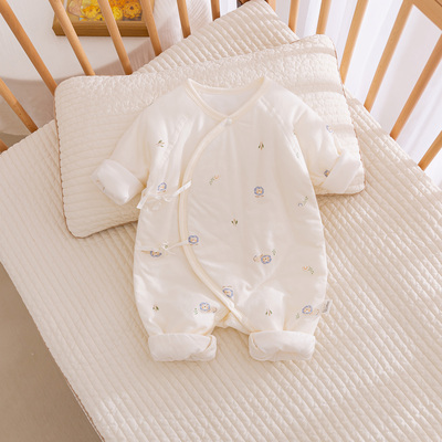 全棉纯棉新生婴儿衣服刚出生宝宝连体衣夹棉哈衣秋冬季初生薄棉衣