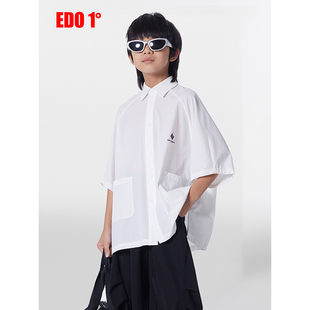 edo1一度童装outlets儿童休闲风短袖衬衫宽松时尚翻领中性风上衣