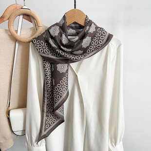 日本品质复古菱格老钱风飘带韩系高级感丝巾配饰搭配衬衫 领巾丝毛