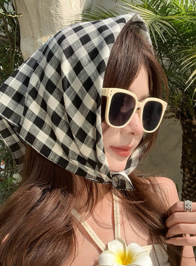 日本品质韩版学院风格子全棉布小方巾丝巾女春秋日系小领巾高级感