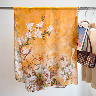 日本品质黄金色仿真丝香云纱丝巾女长条披肩百搭春秋款 围巾披肩薄