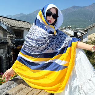 F字母丝巾长款 日本品质春秋薄款 洋气时尚 韩版 防晒 棉麻围巾女夏季