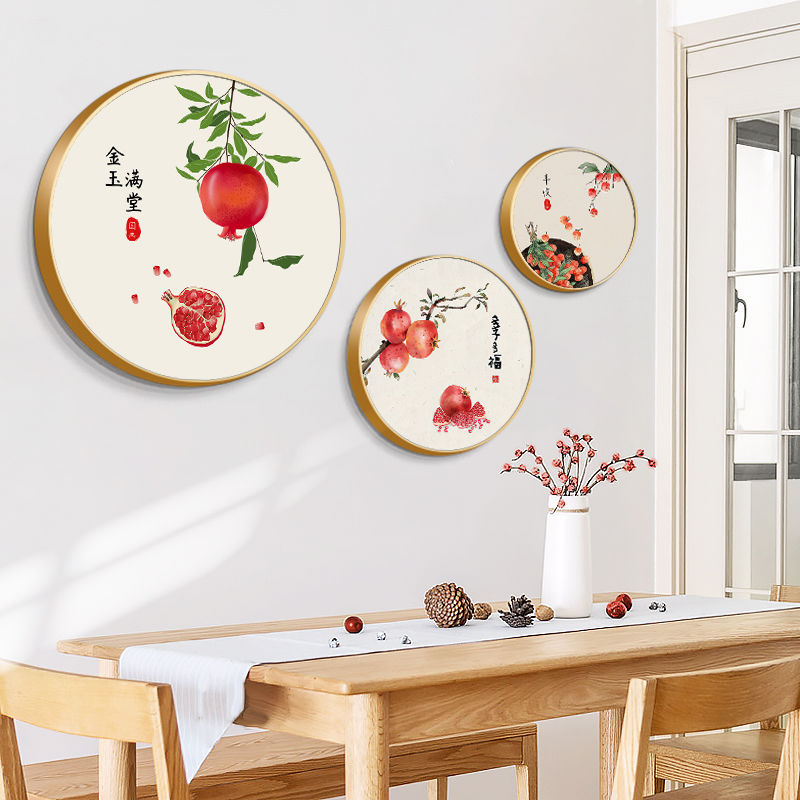 新中式圆形装饰画餐厅p吉祥客厅沙发背景墙画玄关现代简约饭厅挂
