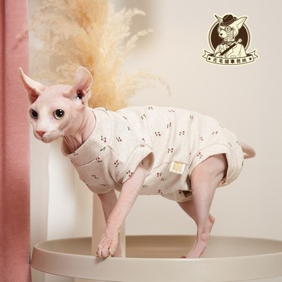 2023年无毛猫衣服德文卷毛猫宠物小H猫纯棉坑条高弹夏季包肚四脚