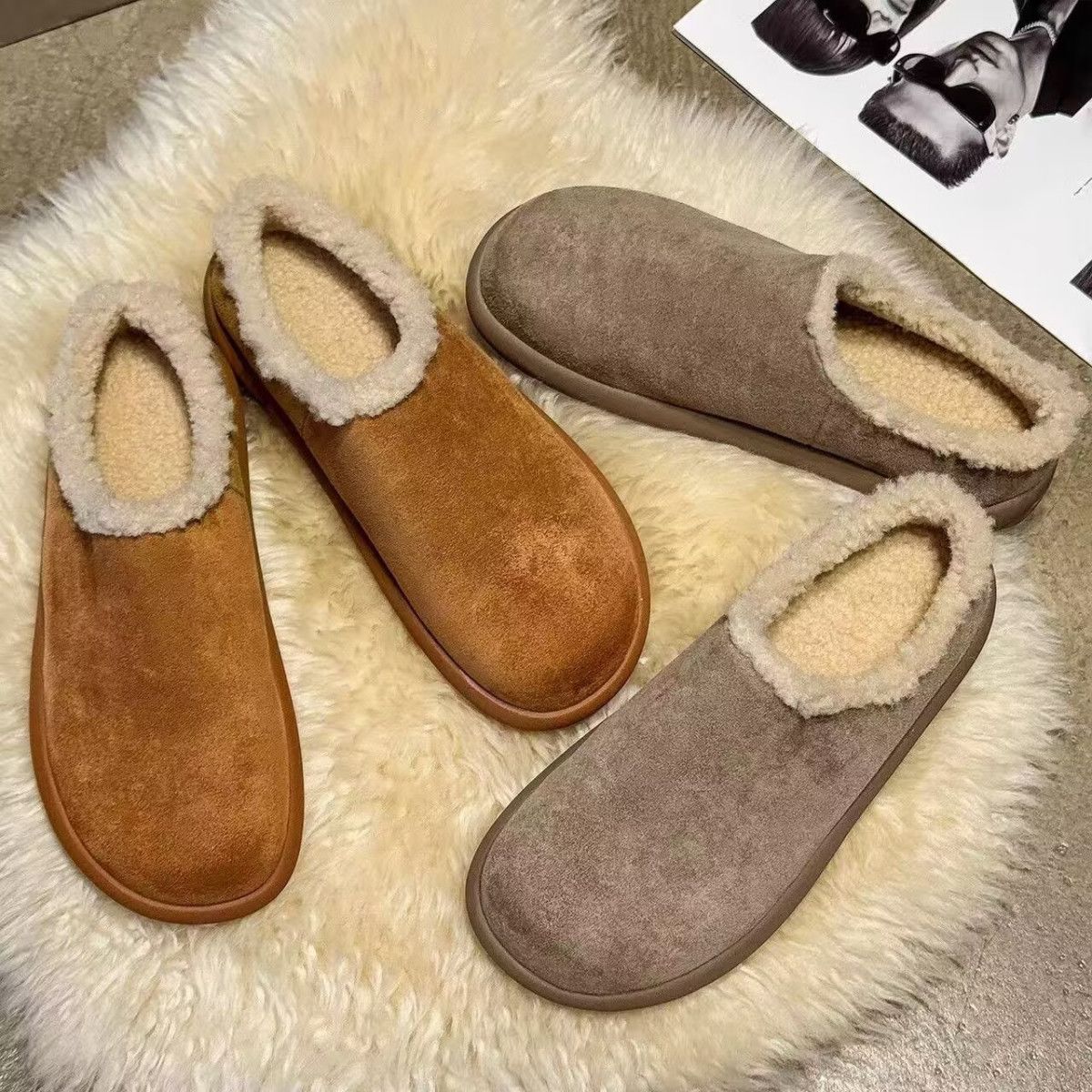 厚底小土豆冬季加绒勃肯鞋2025新款保暖一脚蹬通勤休闲雪地靴棉鞋