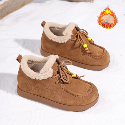 星期六厚底加绒雪地靴女2025秋冬新款4.5CM内增高保暖棉鞋袋鼠鞋