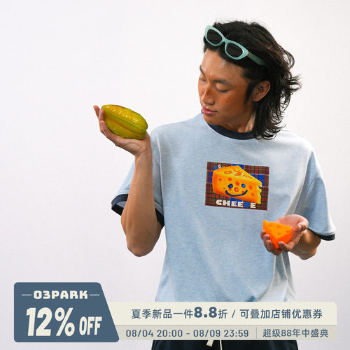 O3PARK莫代尔速干格纹印花T恤