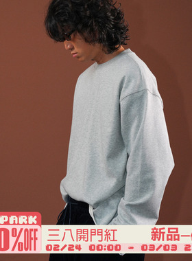 O3PARK新款复古毛边散口刀割袖口上衣百搭短款纯色卷边圆领卫衣