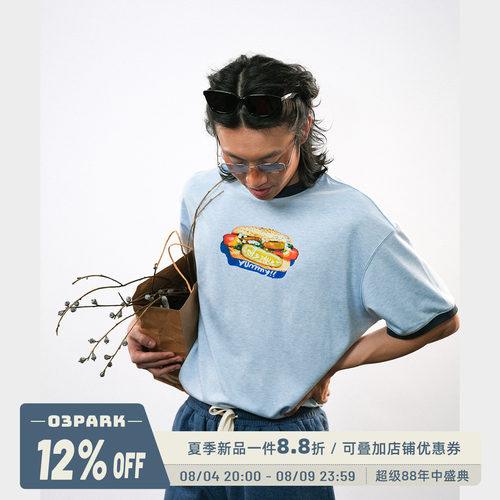 O3PARK莫代尔复古热狗印花T恤