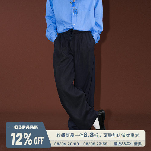 O3PARK秋新款老钱风亚麻休闲裤