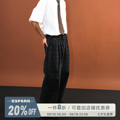 O3PARK春季格纹宽松百搭西裤