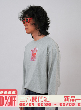 O3PARK 樱桃骷髅印花长袖T恤男25秋季新款宽松套头打底衫圆领上衣