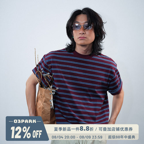 宽松条纹T恤圆领休闲短袖