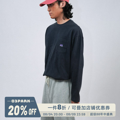 O3PARK长袖水洗做旧印花T恤