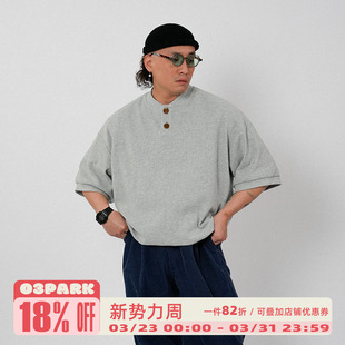 日系复古宽松半袖 重磅学院风polo衫 亨利领针织T恤 新款 O3PARK夏季