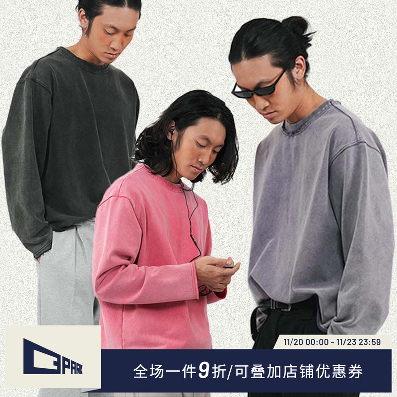 O3PARK洗褪做旧长袖卫衣