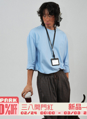 O3PARK新款微宽松百搭通勤纯色打底长袖纯棉花灰圆领休闲净色T恤