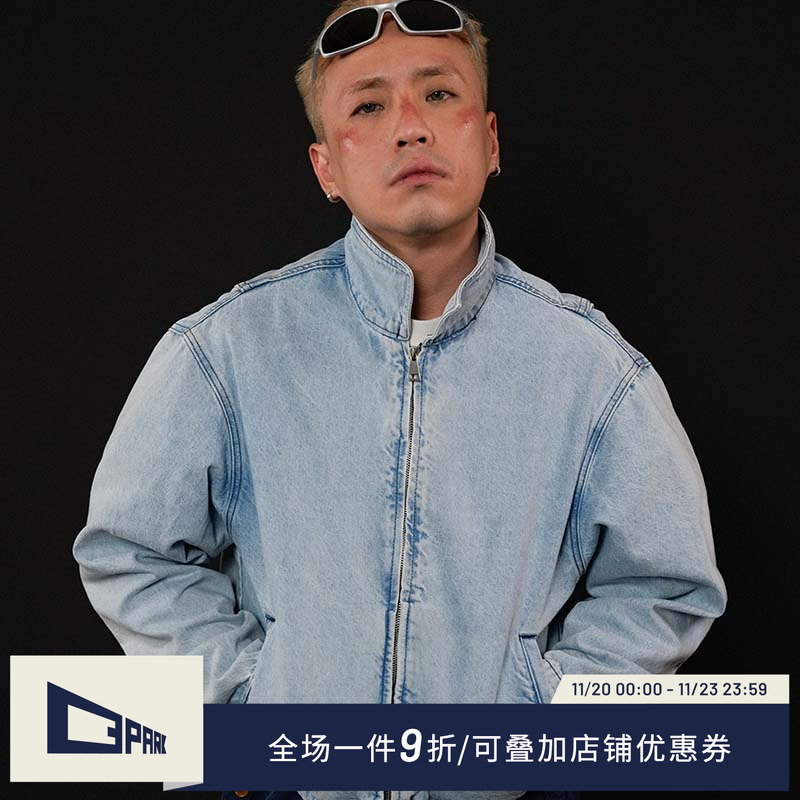 o3park复古翻领牛仔哈灵顿夹克