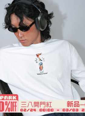 O3PARK 打火机印花长袖T恤男索洛纳圆领落肩袖宽松休闲打底上衣