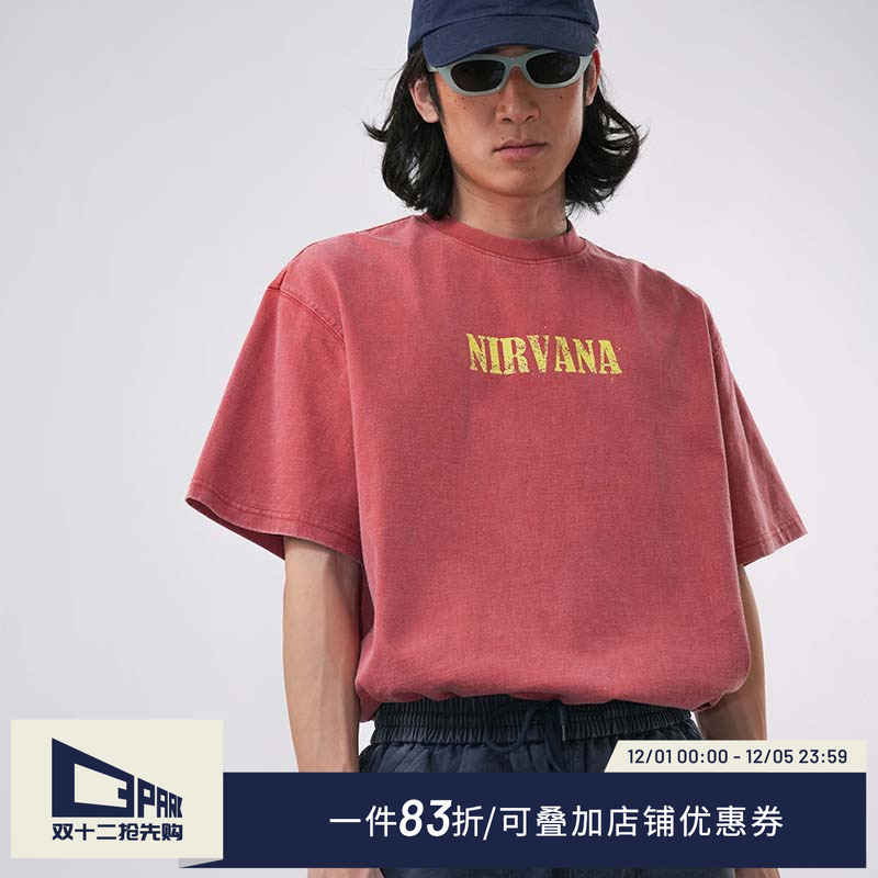 O3PARK复古水洗nirvana短袖T恤