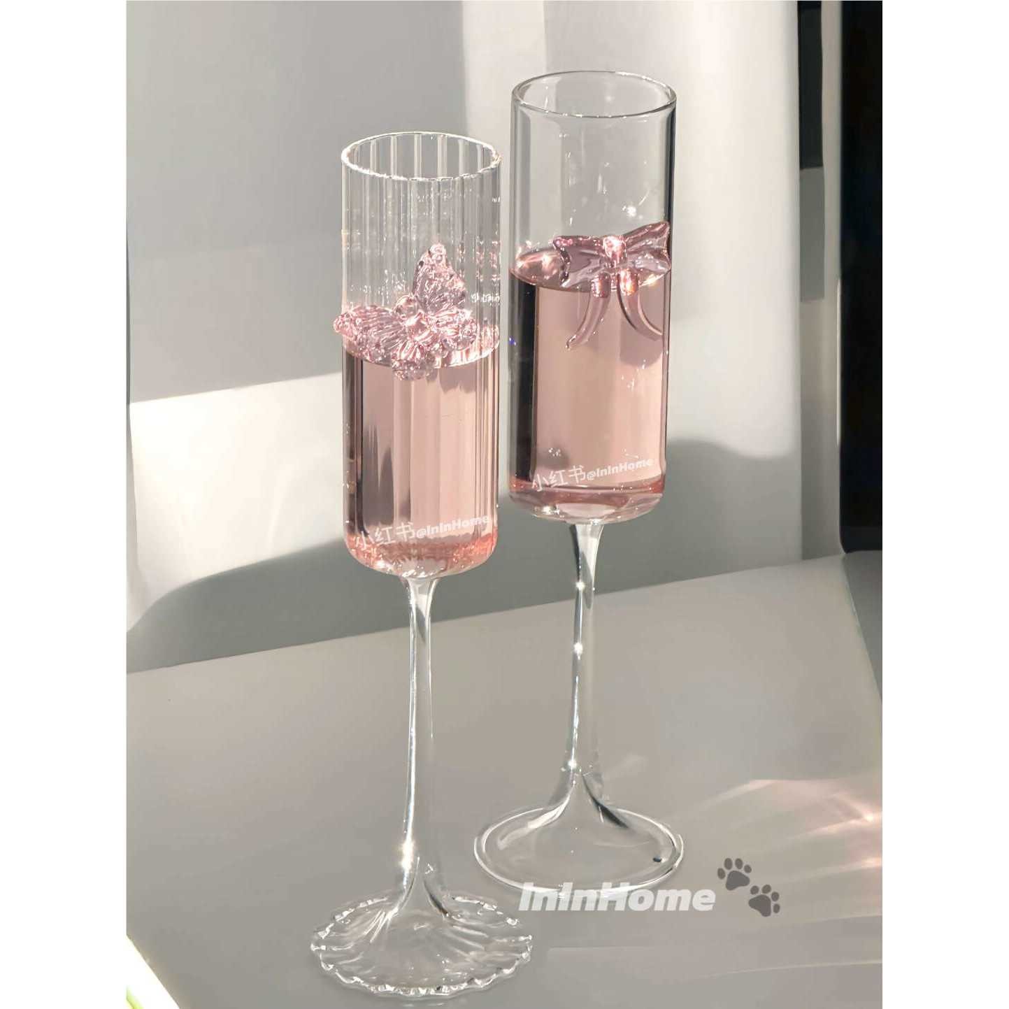 ININ原创设计师款高脚杯ins颜值蝴蝶酒杯蝴蝶水杯香槟酒杯