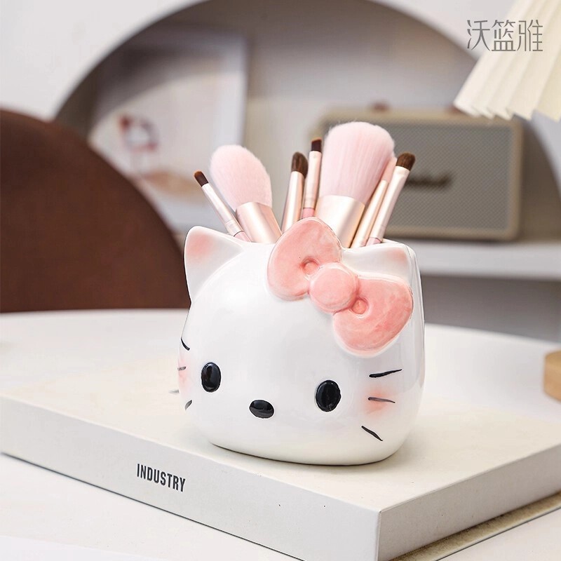 #ININ收纳罐家用陶瓷凯蒂猫化妆笔收纳盒桌面摆件少女心KT猫S