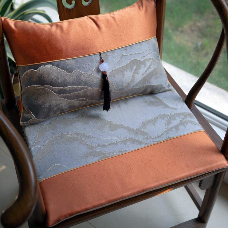 椅垫橙色四季通用中式加厚圈椅坐垫古典红木实木椅防滑茶椅垫定制