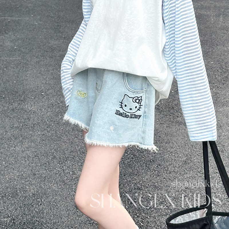 女童牛仔短裤卡通猫2026新款夏季儿童热裤夏装薄款韩版裤子女大童