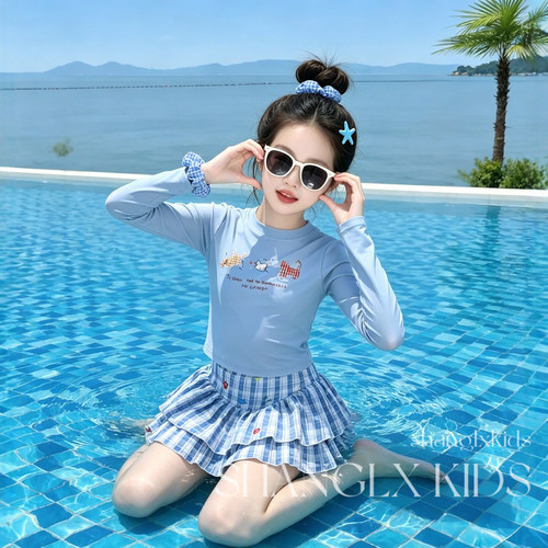 女童夏季卡通印花分体式泳衣