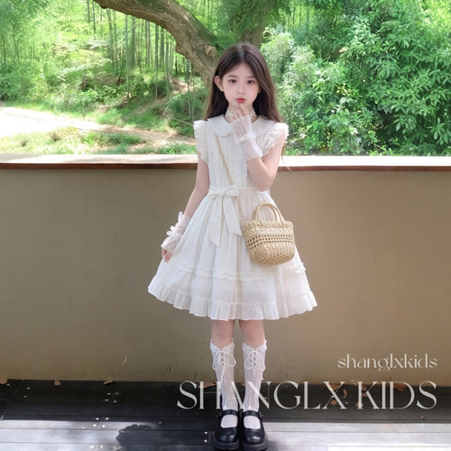 女童夏季拼接蕾丝小飞袖连衣裙