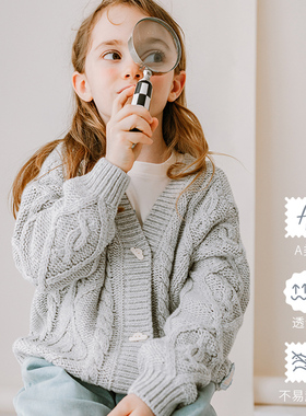 Petite Revery加拿大小云朵童装儿童开衫毛衣女童粗条洋气针织衫