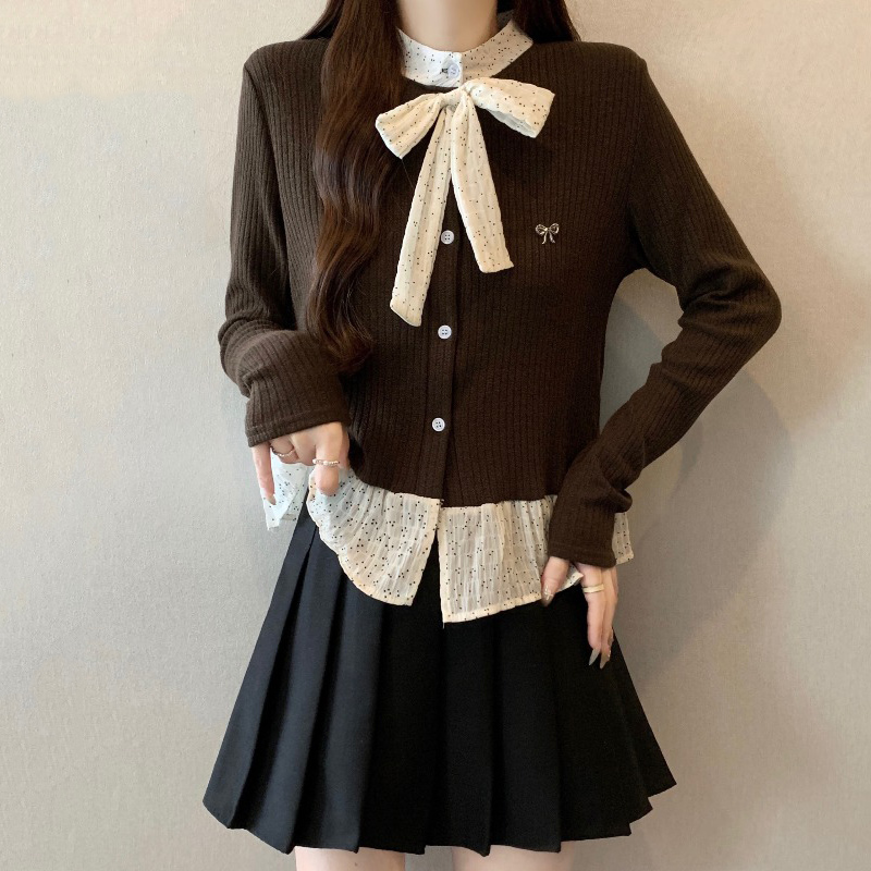 美拉德波点花边下摆正肩