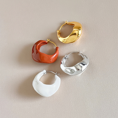 法式复古不规则珐琅镀金大耳环