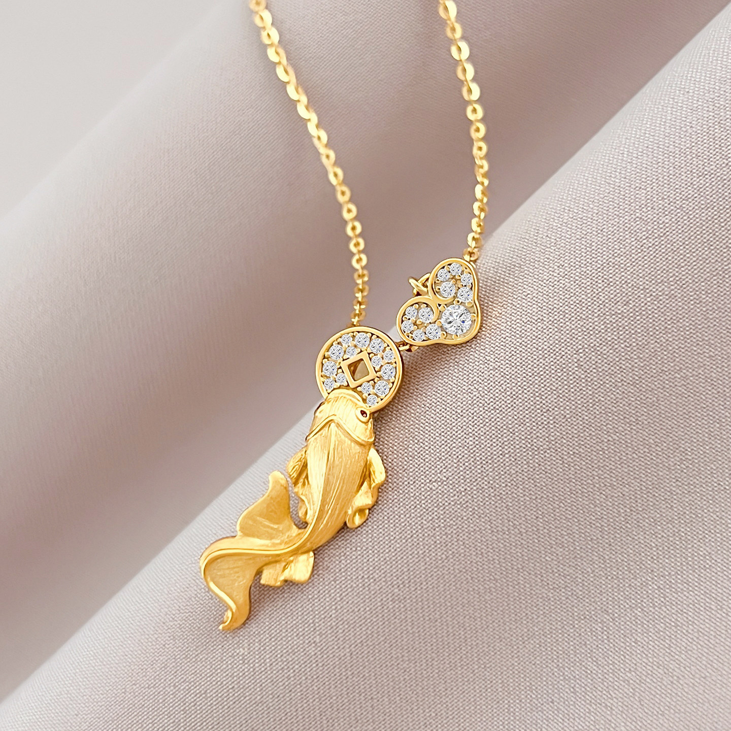 925银镀金项链中国风年年有余拉丝工艺质感毛衣链锦鲤新年礼物