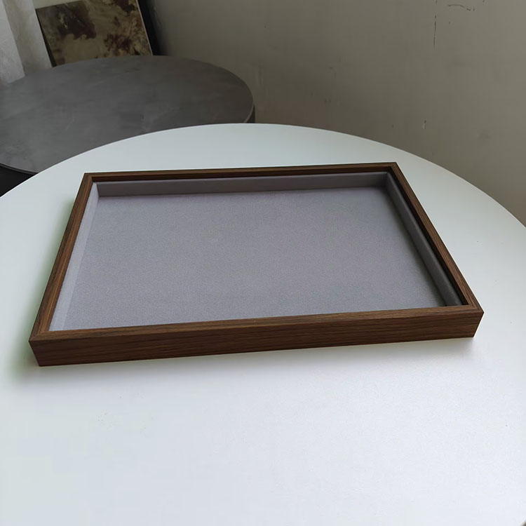 胡桃木纹灰色绒布空托盘手表手镯发圈拍照柜台货品摆放盒文玩物品