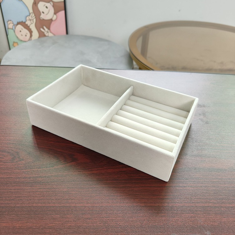 米色抽屉内绒布首饰品托盘戒指耳环手镯收纳整理盒抽屉内拼接盘