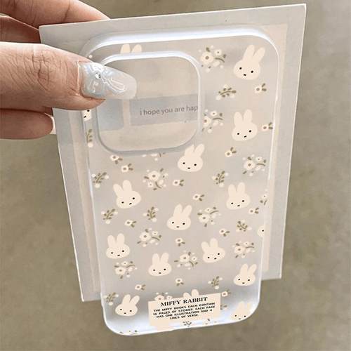 粉嘟碎花米菲兔适用苹果17/16promax透白小麦壳iPhone15pro新款14plus小众创意13小清新12全包11防摔16保护套