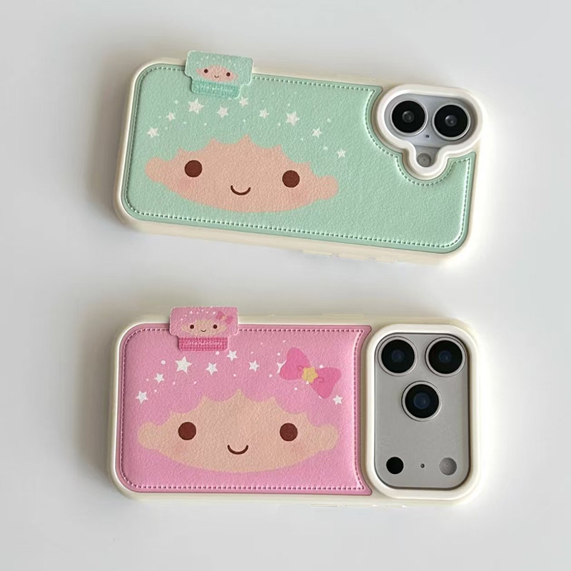 可爱双子星标签适用苹果17promax鼓包手机壳iPhone17pro新款16/15plus全包防摔14/13promax硅胶软壳12女款11