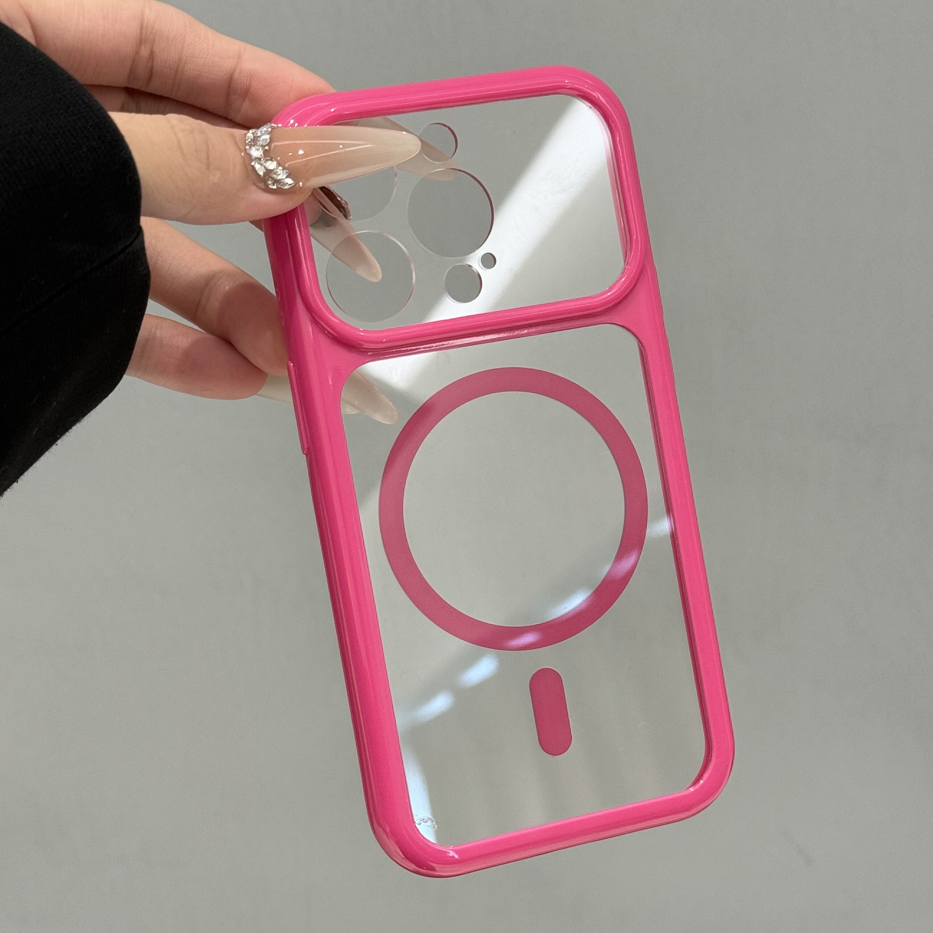 玫红色秒变17大视窗磁吸壳适用苹果17/16promax亚克力手机壳iPhone15新款14/13pro全包透明12防摔11女款air套