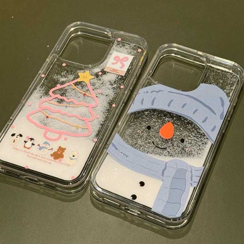 冬日雪人雪花适用苹果17promax雪花流沙手机壳iPhone17AIR/16promax/15/14/13高级vivo华为P70小米15oppo渐变