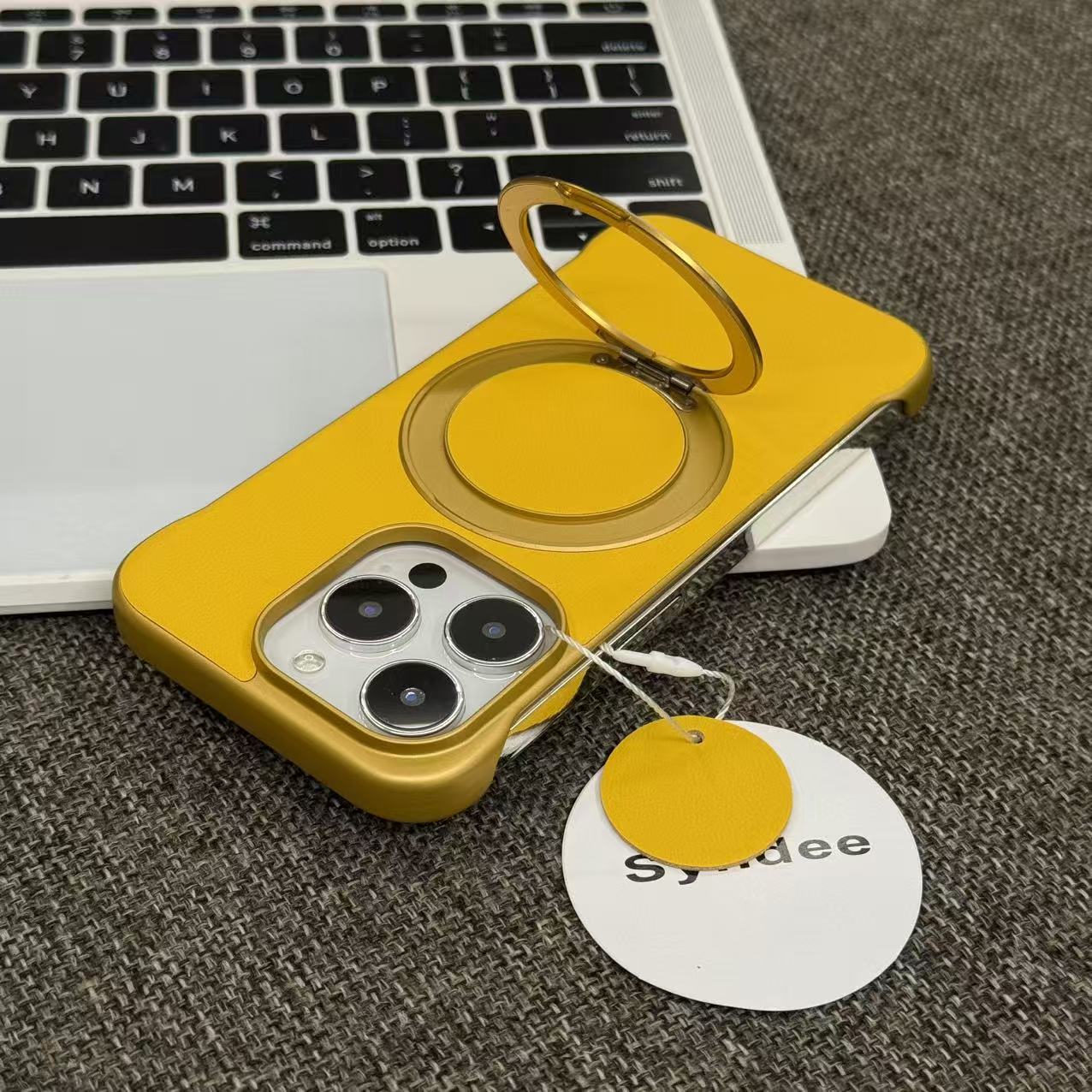 橙黄色无边框贴皮磁吸支架适用苹果13/14/15/16/17promax高级感手机壳华为p80pro男女小米17promax防摔保护套