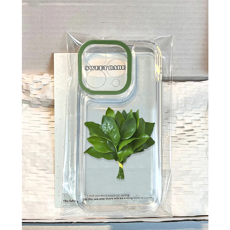 绿框柚子叶适用苹果17promax太空手机壳透明iPhone16/15/14/13pro/11华为P70vivo小米15/14prooppo硅胶防摔套