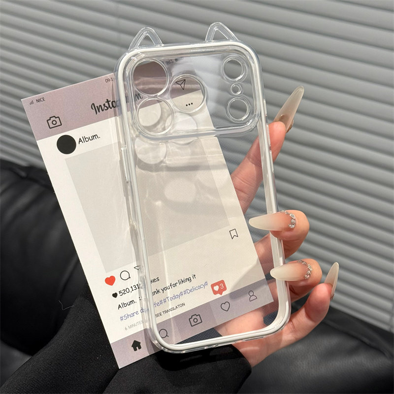 马卡龙二合一立体猫耳适用苹果17ProMax撞色透明手机壳iPhone16pro新款15pro小众创意14pro全包防摔13pro男女