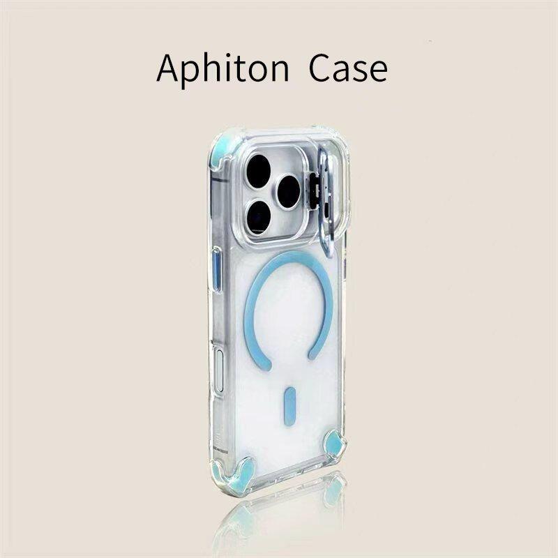 天蓝色U2镜头支架磁吸手机壳适用苹果17promax/Phone16pro四角防摔14/13pro自带镜头膜15pro全包透明12保护套