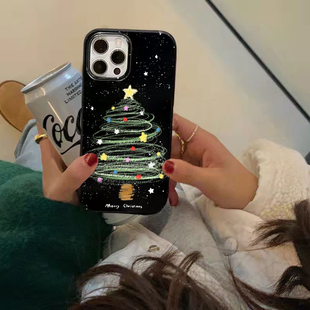 12时尚 15PROMAX新款 韩国小众彩色星星圣诞树适用iPhone13手机壳苹果14promax硅胶防摔15 xs个性 15PRO
