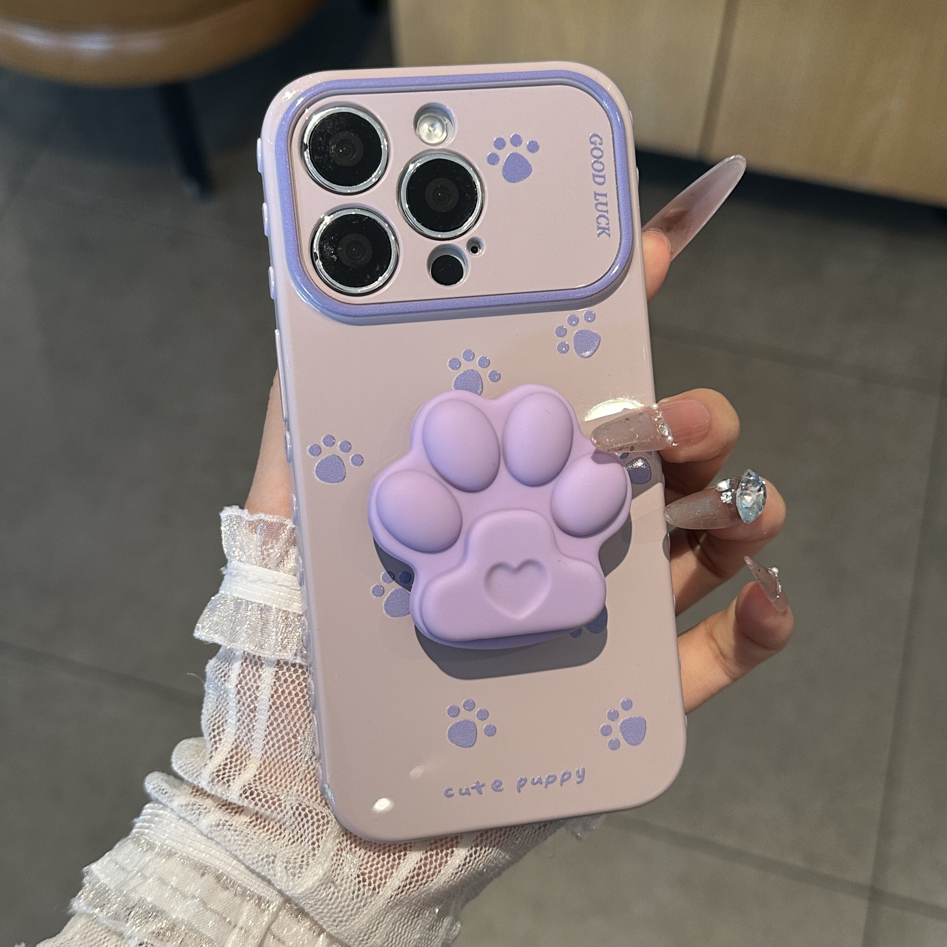 紫色猫爪支架秒变17大视窗适用苹果17promax爱心手机壳iPhoneAIR韩风情侣款xr华为P90vivo小米17oppo保护软套
